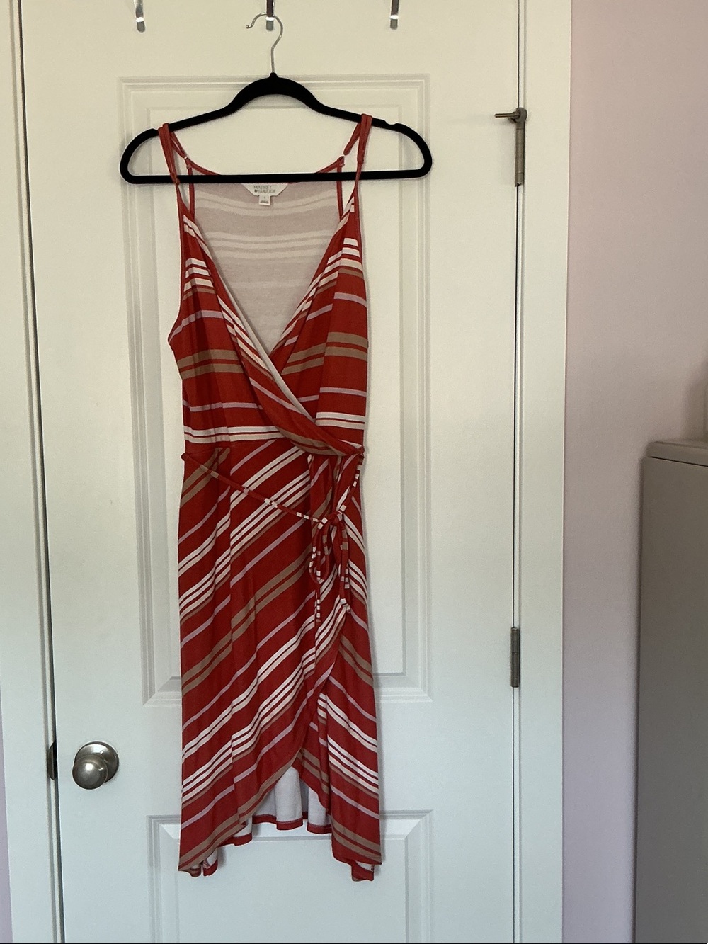 Market & Spruce Red and White Striped Wrap Midi Dress
